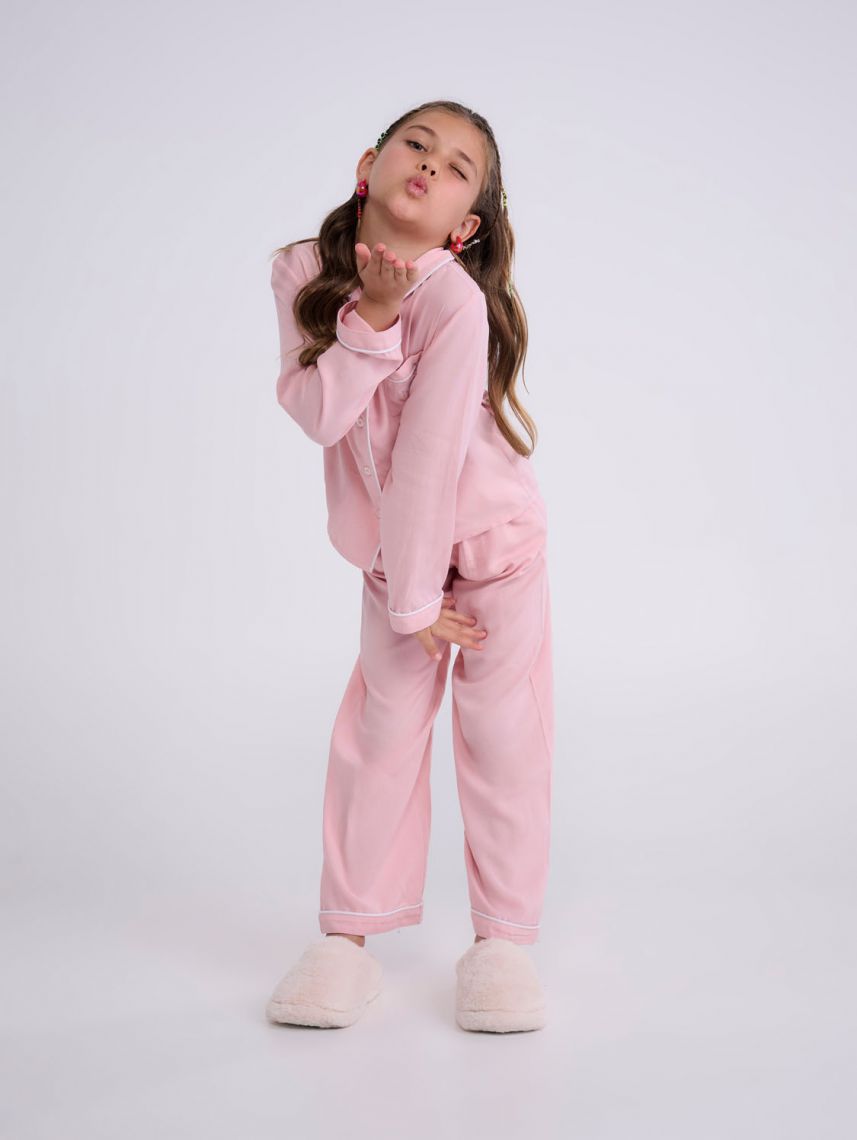 סט פיג’מה מכופתרת ארוכה