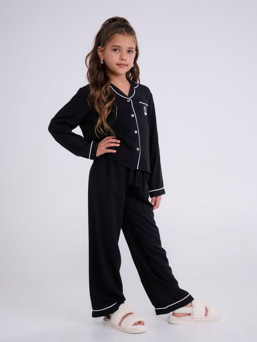 סט פיג’מה מכופתרת ארוכה