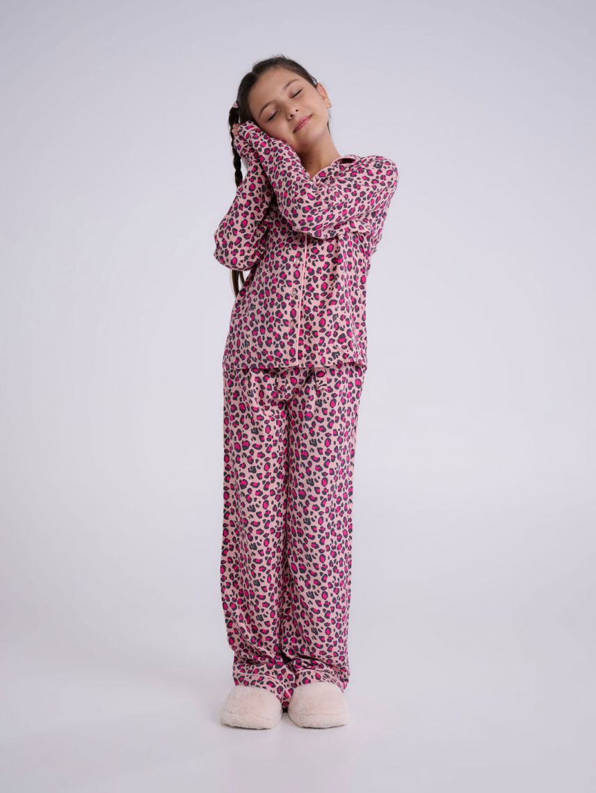 סט פיג’מה מכופתרת ארוכה