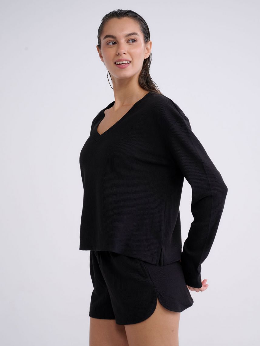 חולצת פיג’מה וופל ארוכה