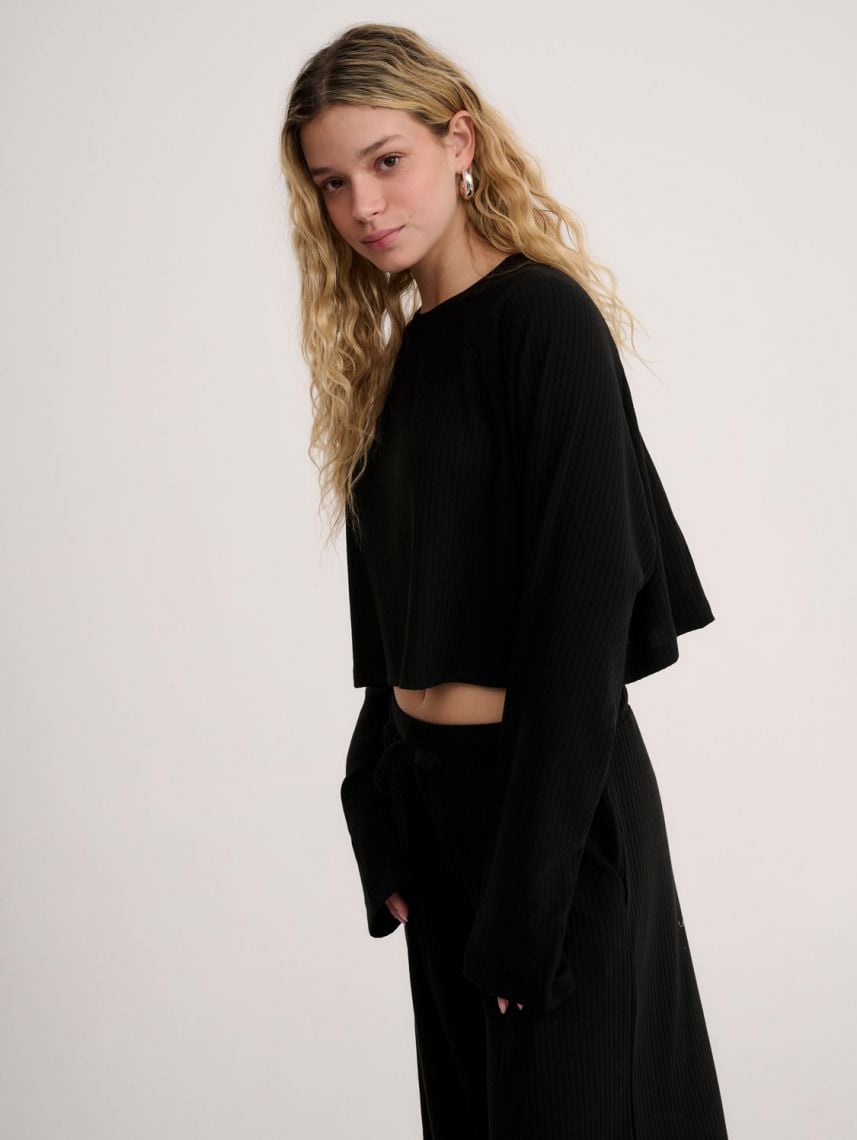 חולצת סריג קרופ ארוכה