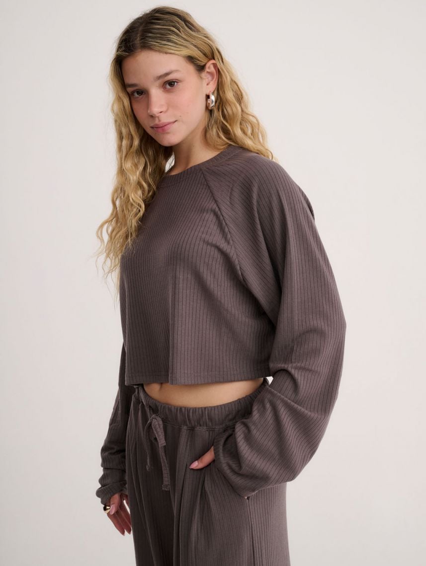 חולצת סריג קרופ ארוכה