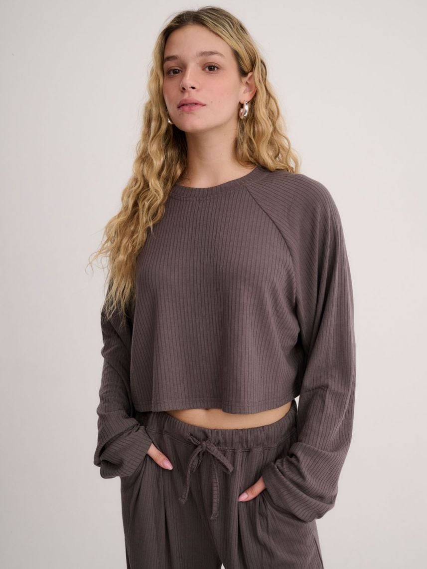 חולצת סריג קרופ ארוכה