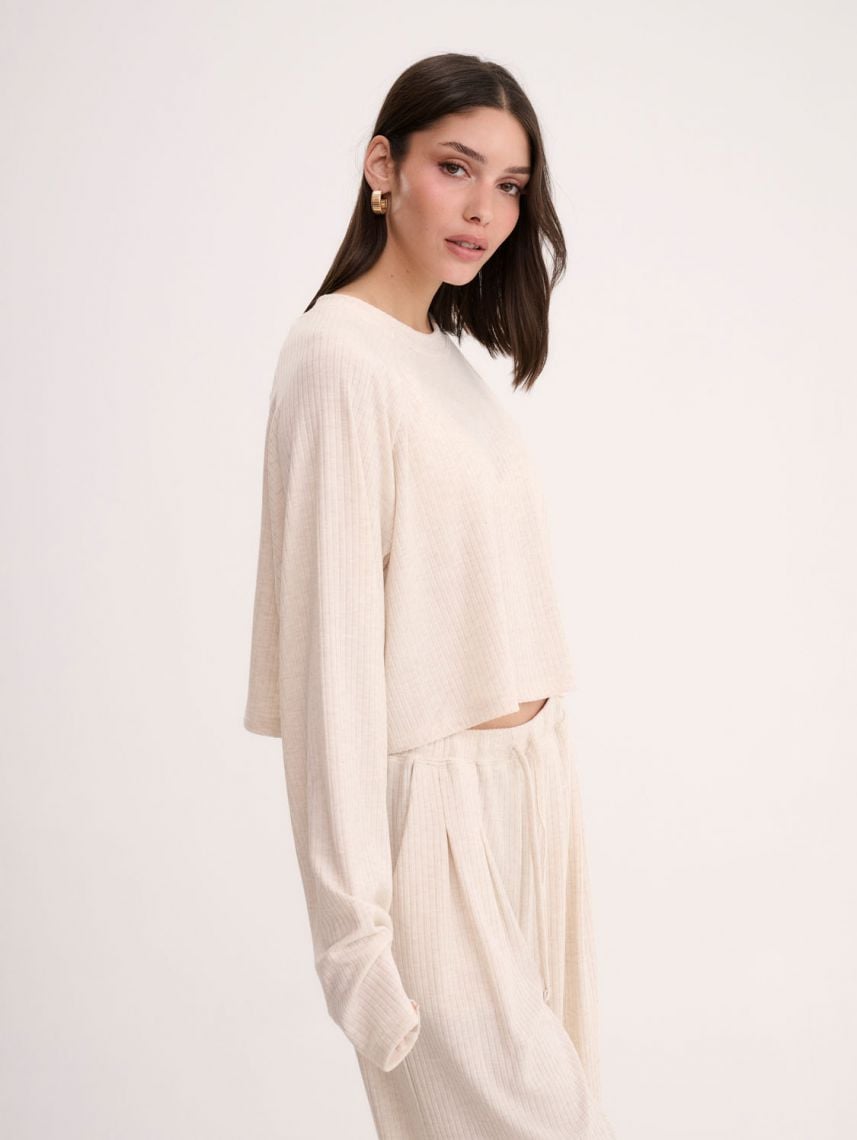 חולצת סריג קרופ ארוכה