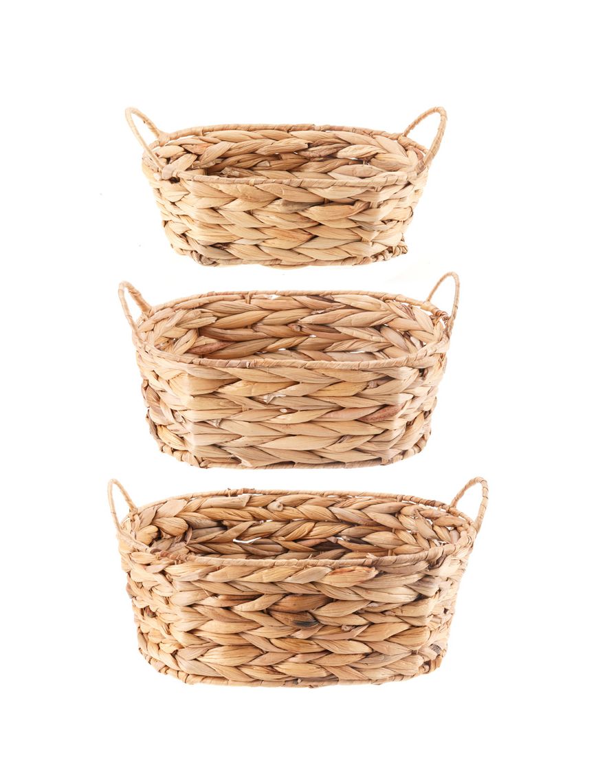 סט 3 סלסלאות קש אובלית