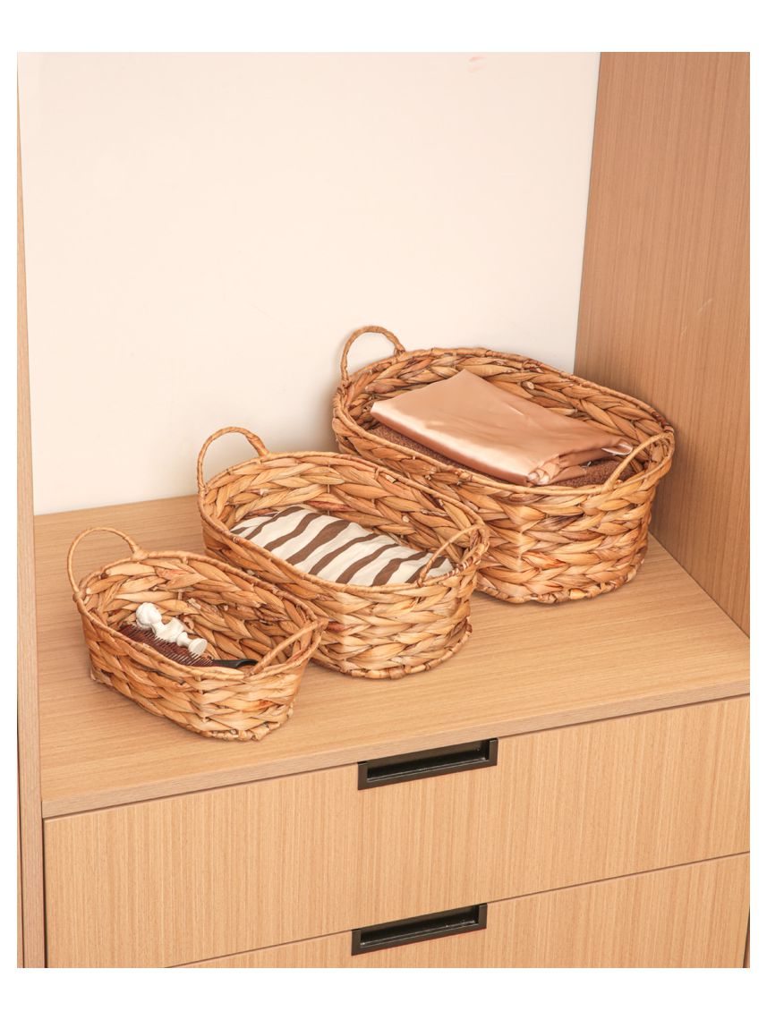 סט 3 סלסלאות קש אובלית