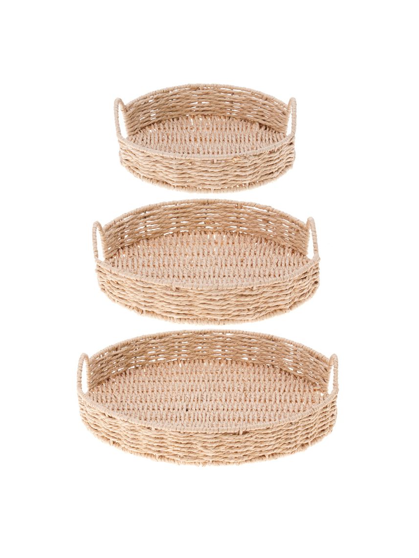 סט 3 מגשי קש עגולים