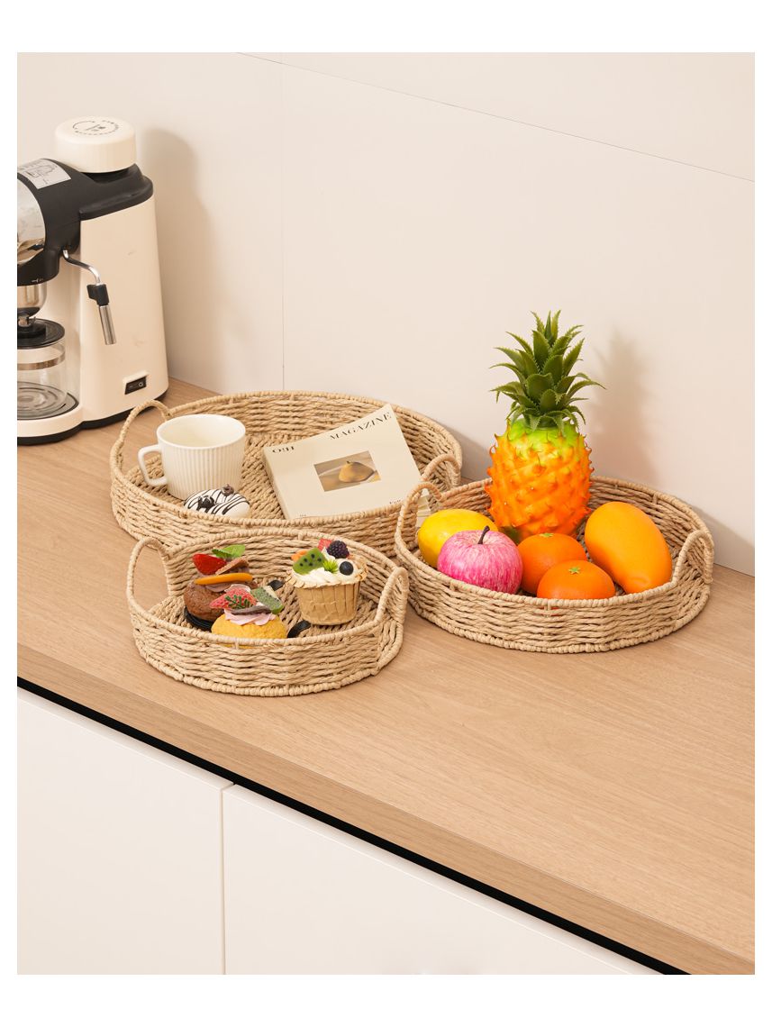 סט 3 מגשי קש עגולים