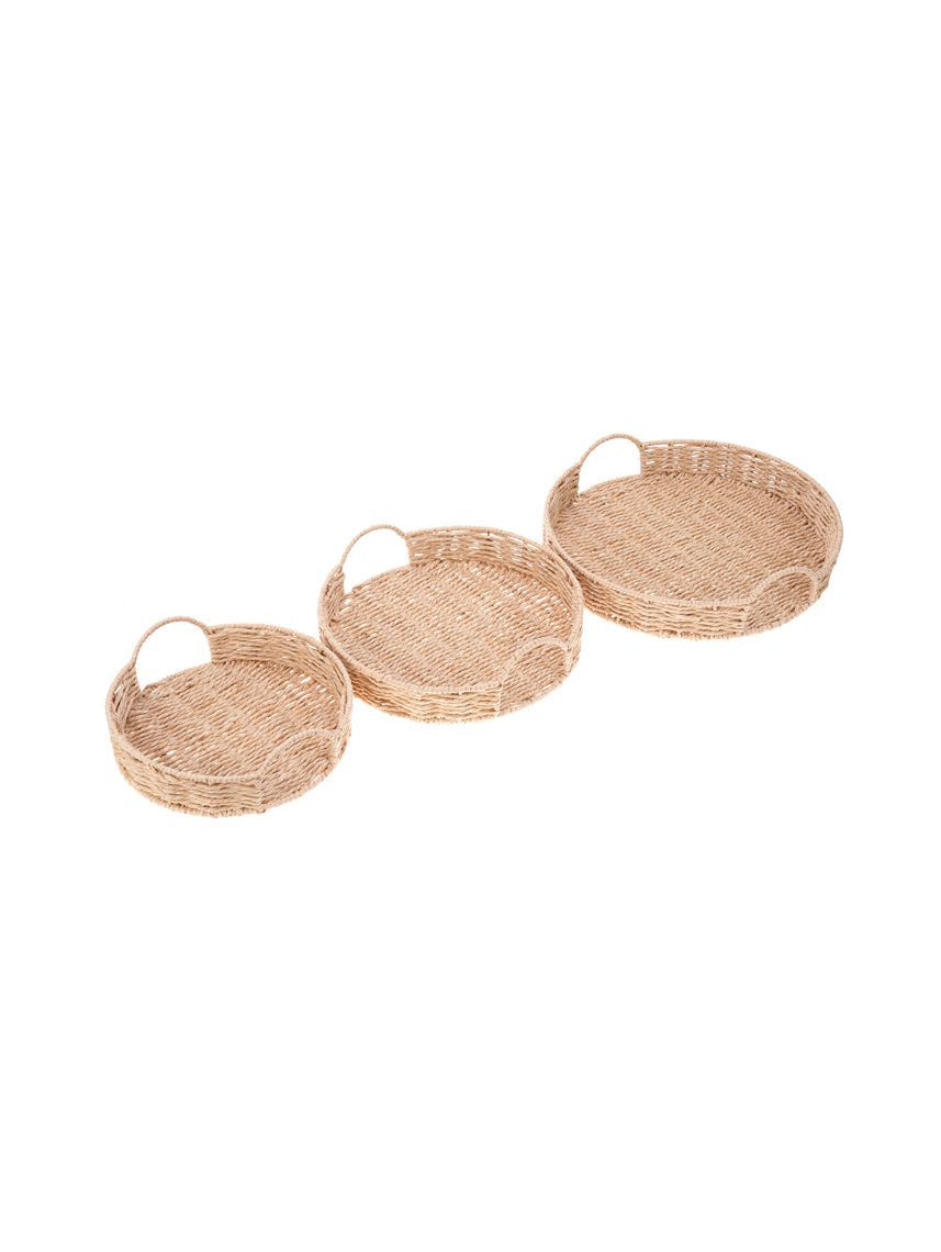 סט 3 מגשי קש עגולים