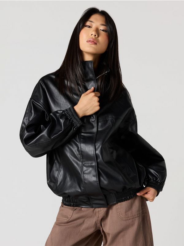 ג’קט אוברסייז דמוי עור