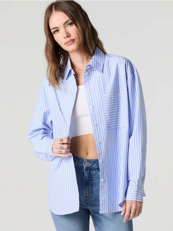 חולצת אוברסייז פסים מכופתרת