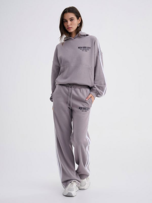 ,S/P,DARK GREY,TC FLC WIDE LEG PRNT STRP