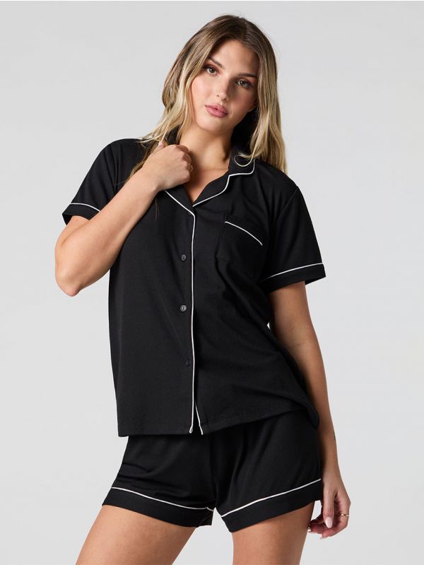 סט פיג’מת ריב מכופתרת