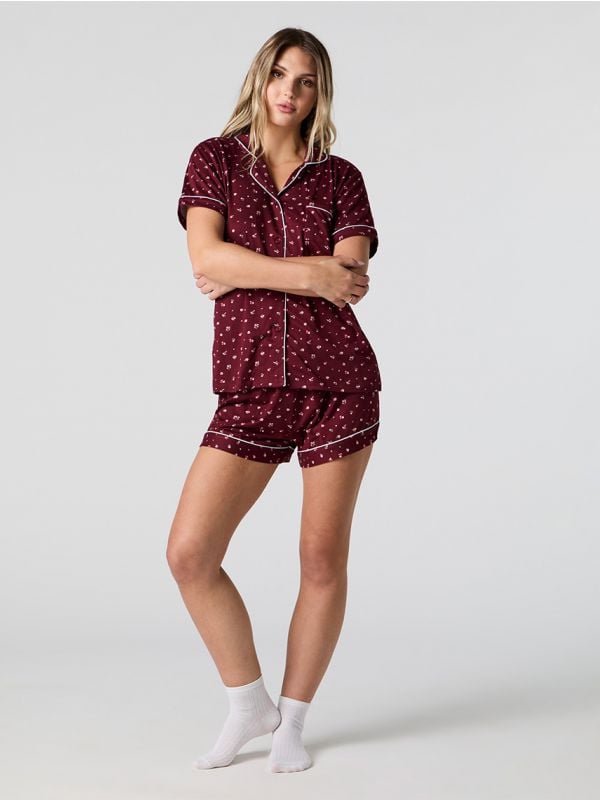 סט פיג’מת ריב מכופתרת