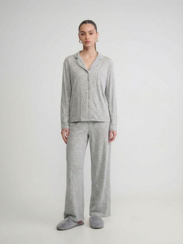 סט פיג’מה מכופתרת ארוכה