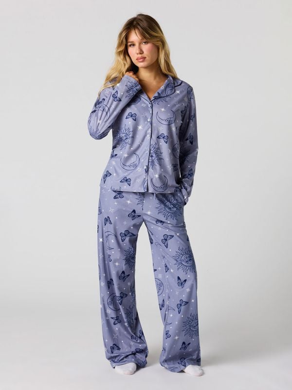 סט פיג’מה מכופתרת ארוכה