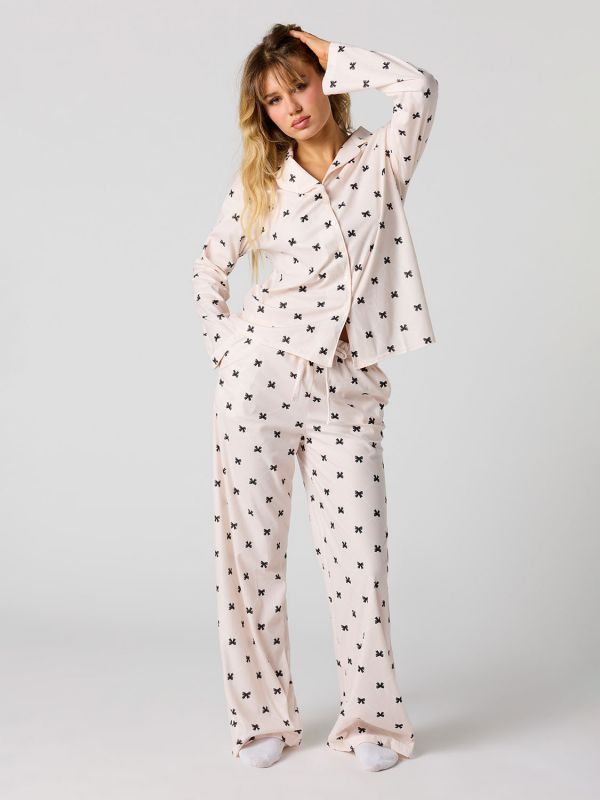 סט פיג’מה מכופתרת ארוכה
