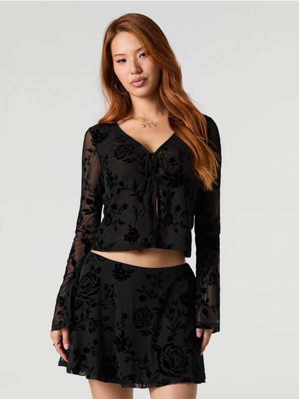 חולצת רשת קשירה פרחונית