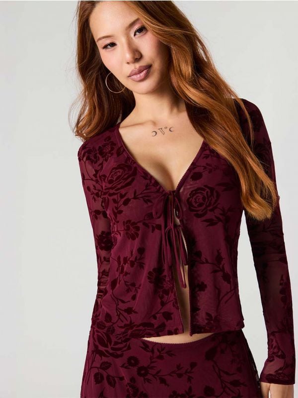 חולצת רשת קשירה פרחונית