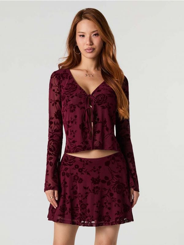 חצאית מיני רשת פרחונית