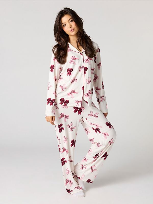 סט פיג’מה מכופתרת ארוכה