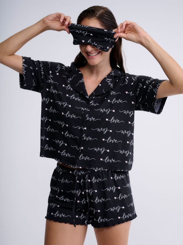 סט פיג’מה מכופתרת קצרה