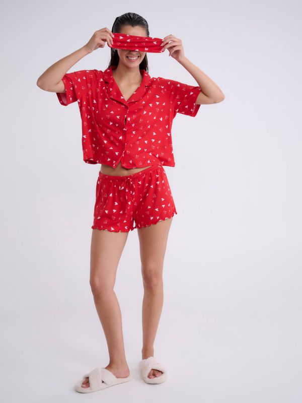 סט פיג’מה מכופתרת קצרה