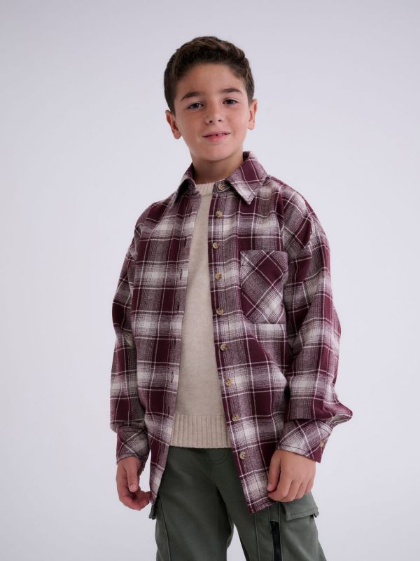 ,S/P7/8,BURGUNDY,OVRSZ FLANNEL PLAID