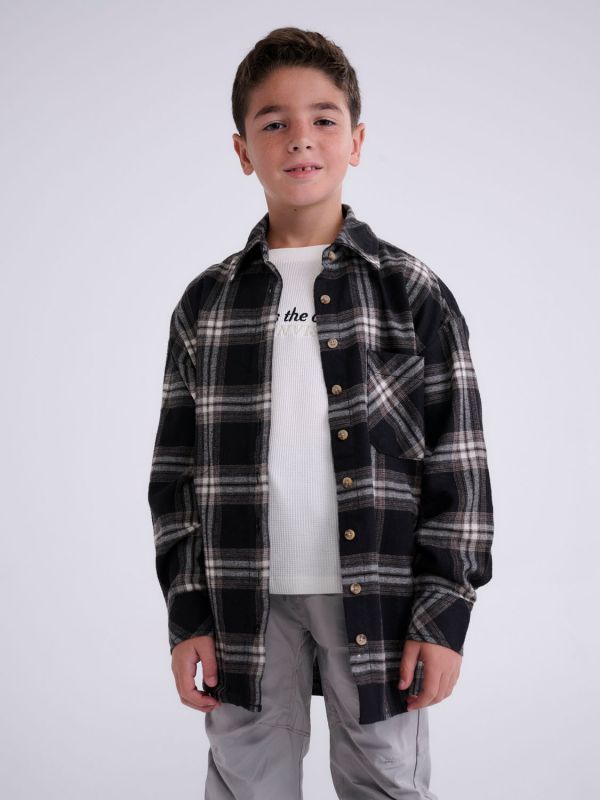 ,L/G1416,BLACK,OVRSZ FLANNEL PLAID