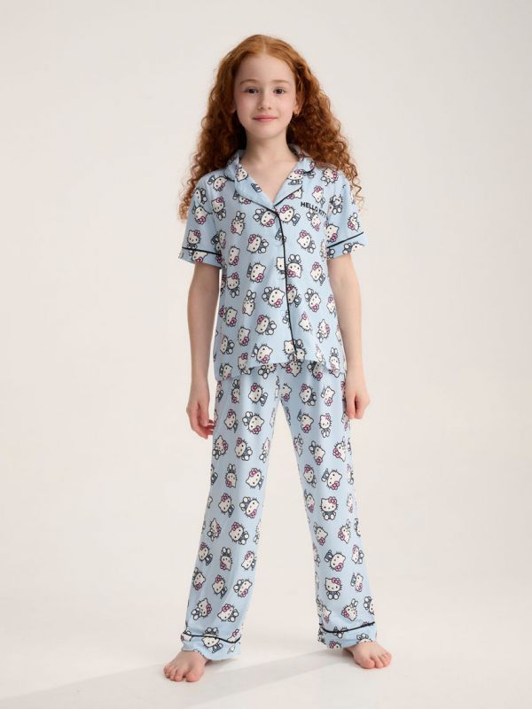 סט פיג’מה מכופתרת | Hello Kitty