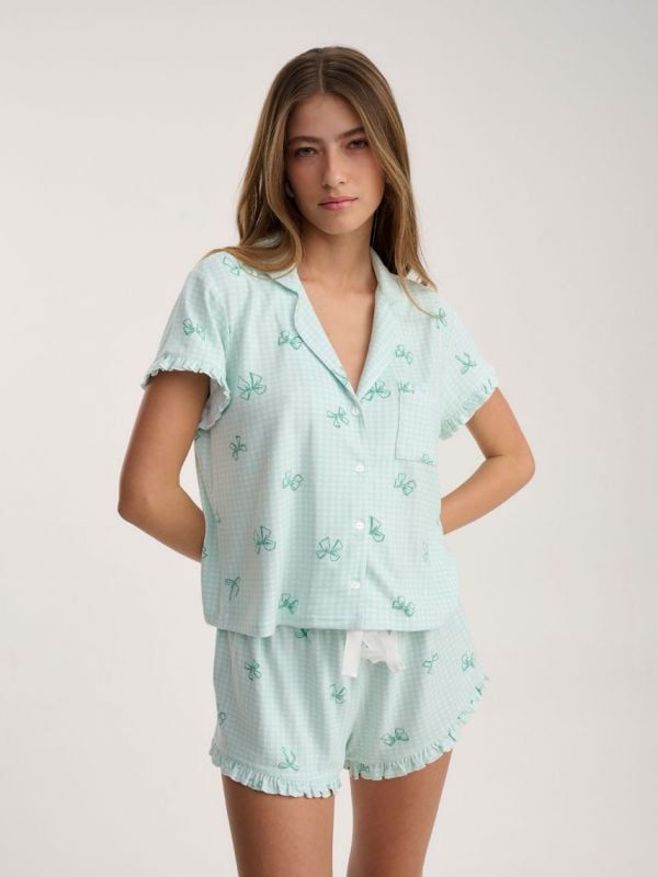 סט פיג’מה מכופתרת קצרה