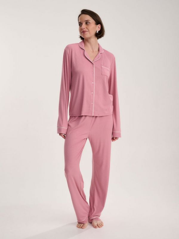 סט פיג’מה מכופתרת ארוכה