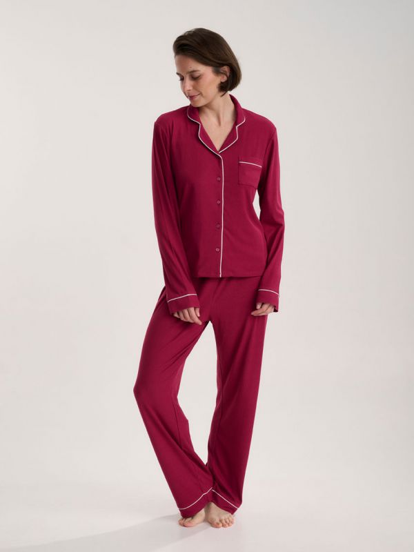 סט פיג’מה מכופתרת ארוכה