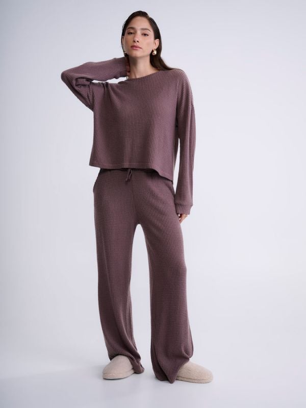 סט פיג’מת וופל ארוכה