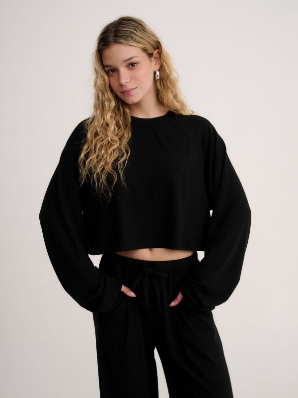 חולצת סריג קרופ ארוכה