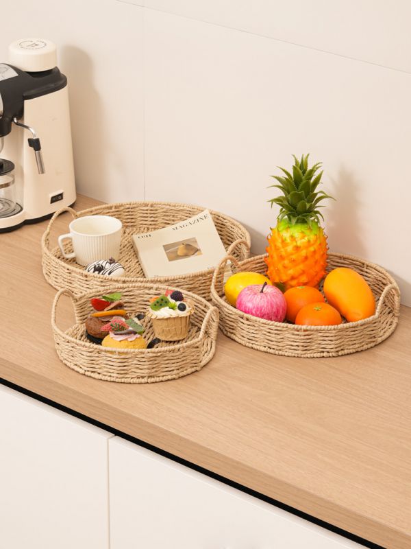 סט 3 מגשי קש עגולים